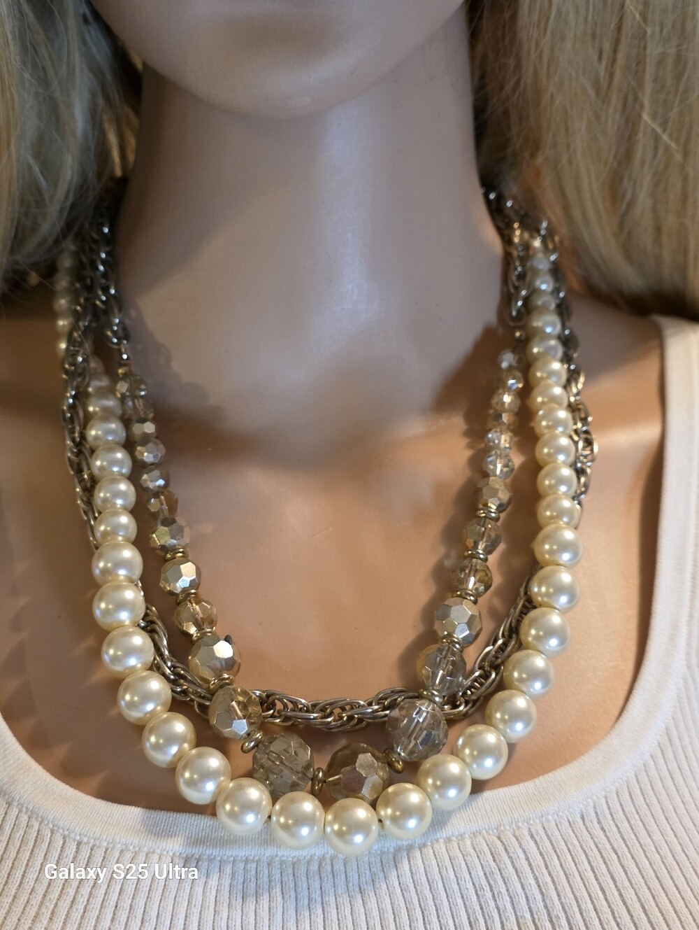 Karl Lagerfeld Paris Multi-Strand Faux Pearl & Crystal Layered Necklace Goldtone